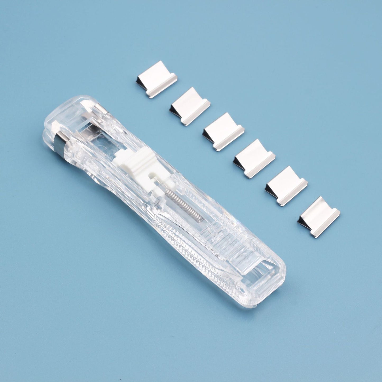 Grapadora con clip de empuje, empujador de papel manual, dispensador de clips, encuadernadora, abrazaderas de papel