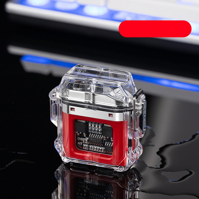 Encendedor de cigarrillos electrónico de doble arco, resistente al agua, con carcasa transparente y USB