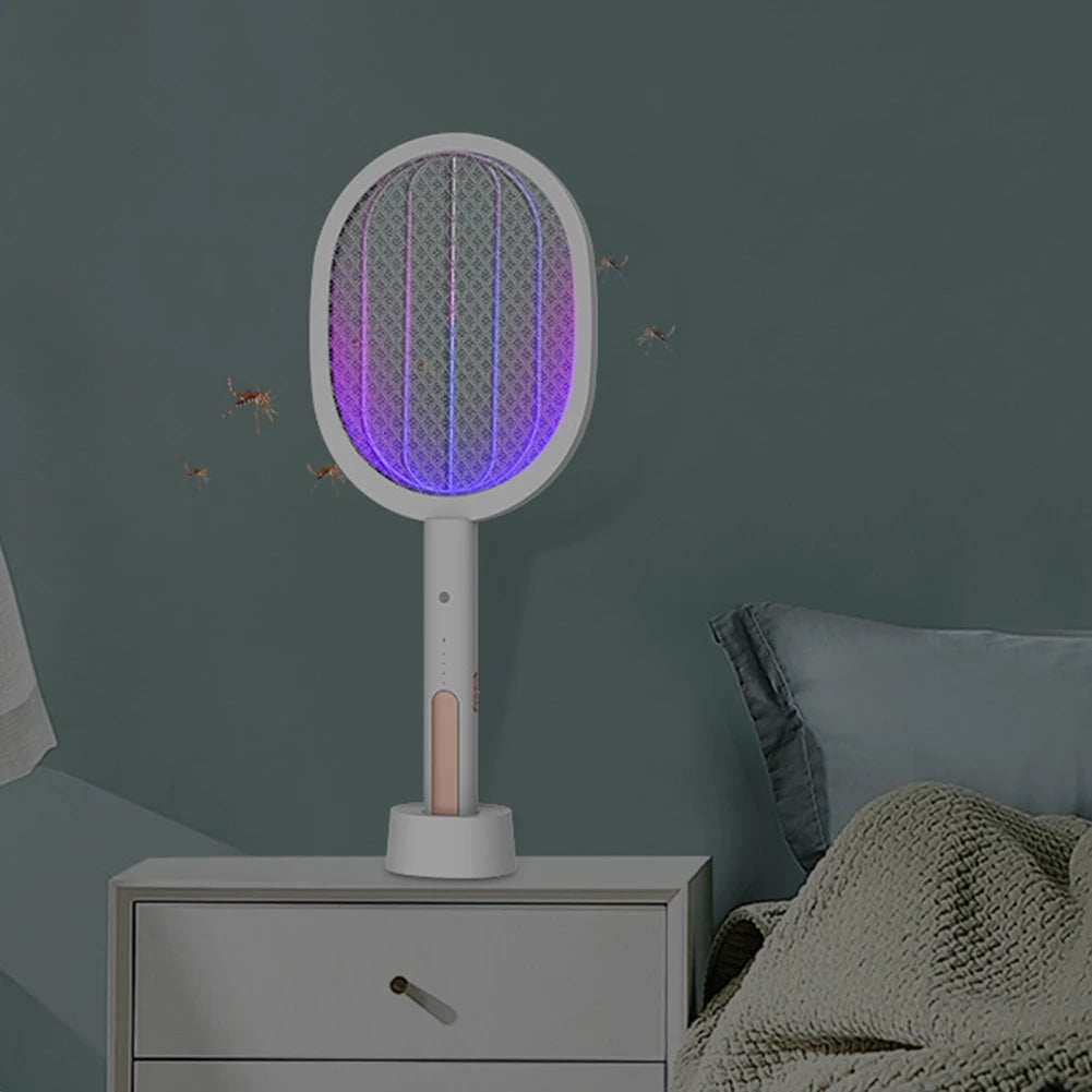 Raqueta repelente de mosquitos eléctrica inteligente, recargable por USB, 2 en 1, matamoscas, matamoscas