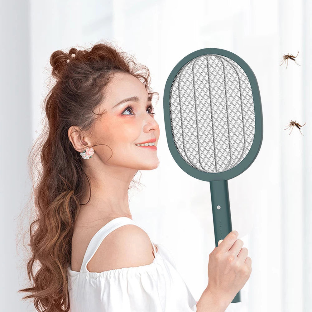 Raqueta repelente de mosquitos eléctrica inteligente, recargable por USB, 2 en 1, matamoscas, matamoscas