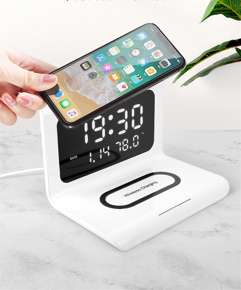 Wireless Charger Alarm Clock Fast Charge 10W Calendar Temperature and Humidity