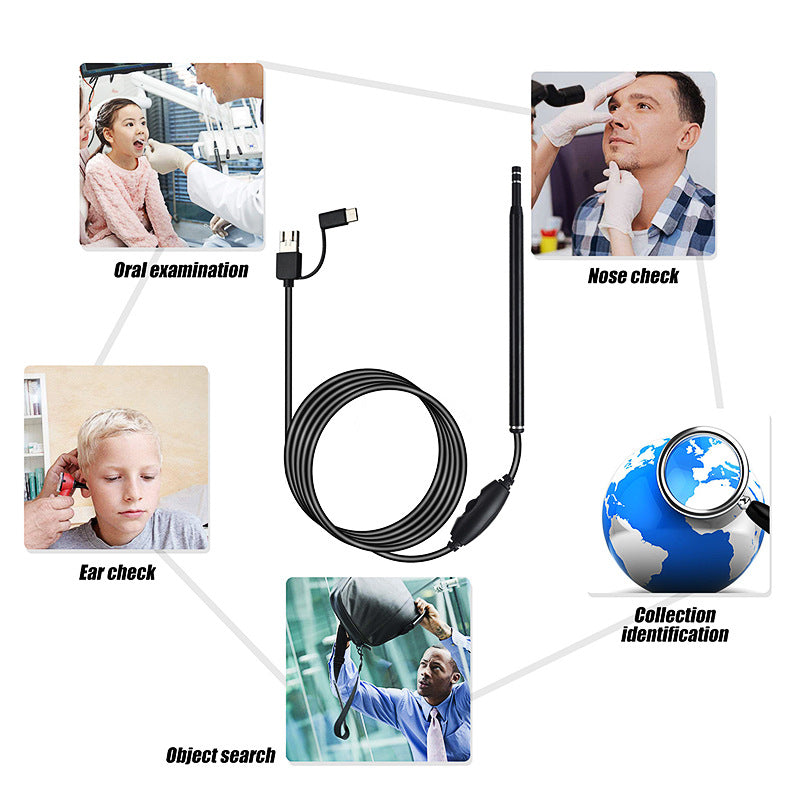 Endoscopio de cuchara para oído tres en uno Otoscopio de alta definición de 1,3 millones
