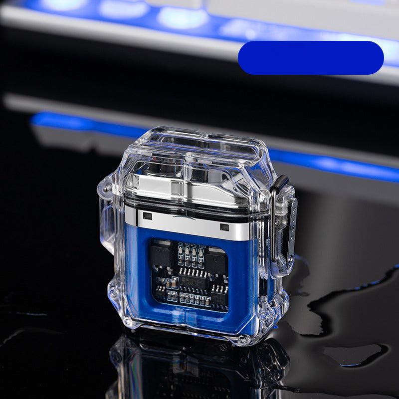 Encendedor de cigarrillos electrónico de doble arco, resistente al agua, con carcasa transparente y USB