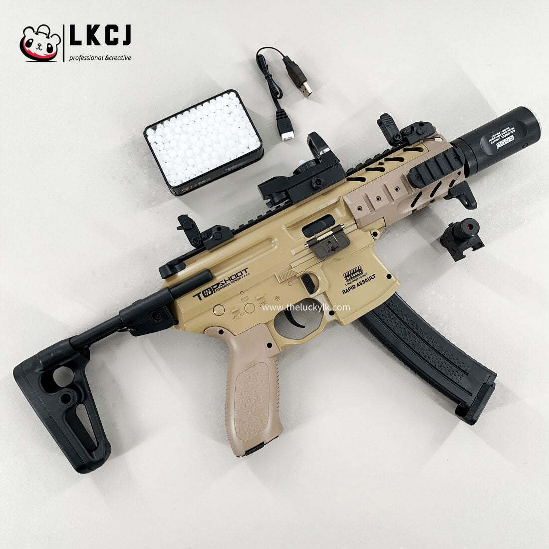 Exquisite Engraving Mpx Gel Blaster High Rate of Fire Smooth Shooting With 7 Colors of Lighted Silencer