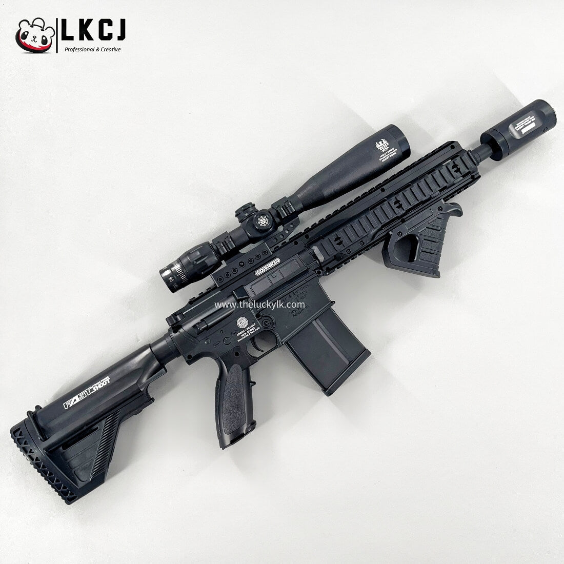 Exquisite Engraving HK417 Gel Blaster High Rate of Fire Smooth Shooting With 7 Colors of Lighted Silencer