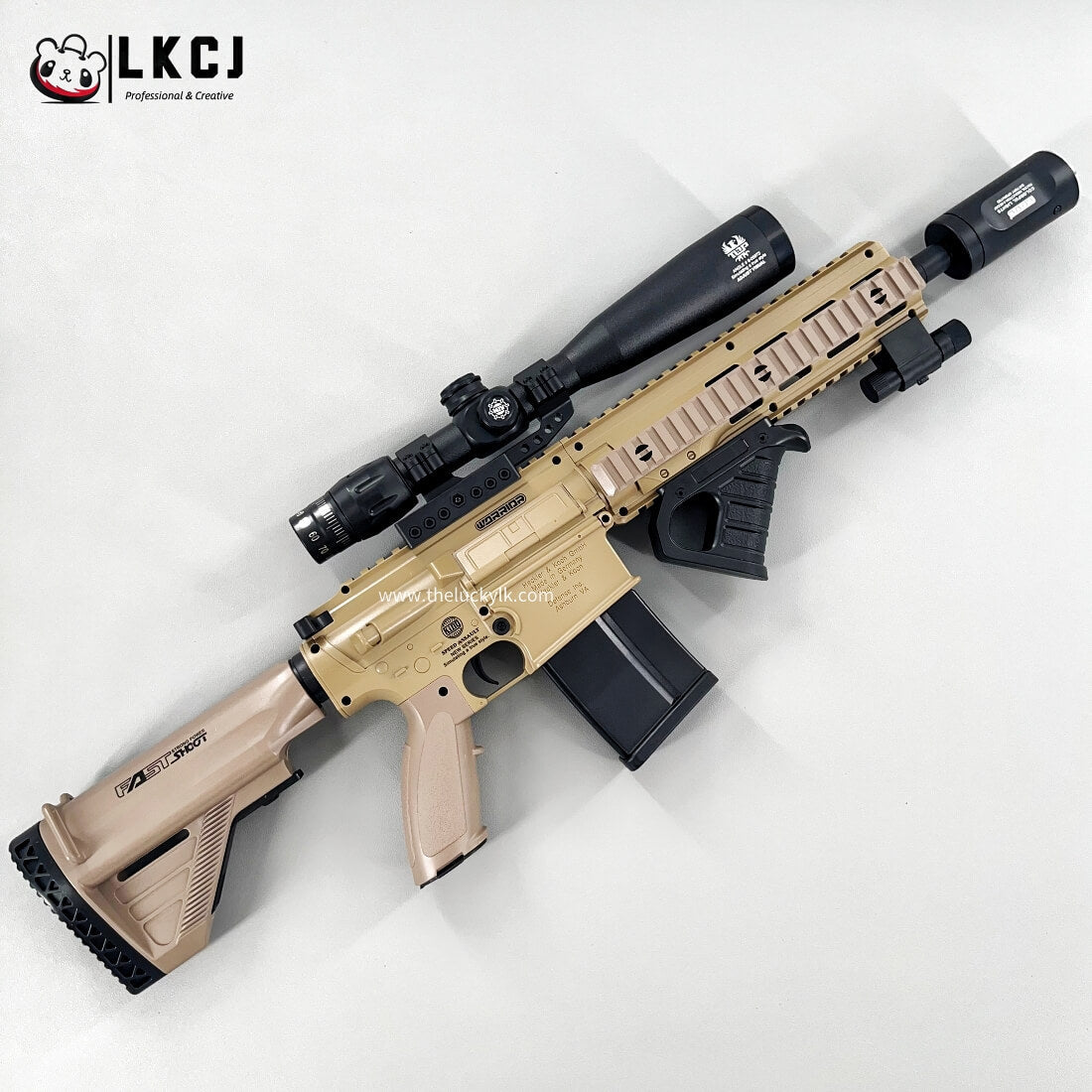 Exquisite Engraving HK417 Gel Blaster High Rate of Fire Smooth Shooting With 7 Colors of Lighted Silencer