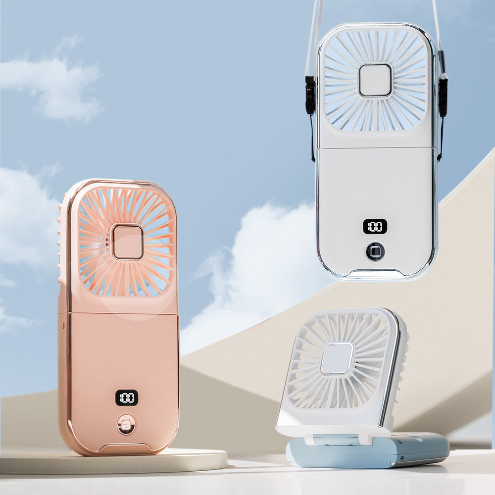 Tragbarer 3-in-1-Nackenventilator: Ventilator, Powerbank, Telefonständer