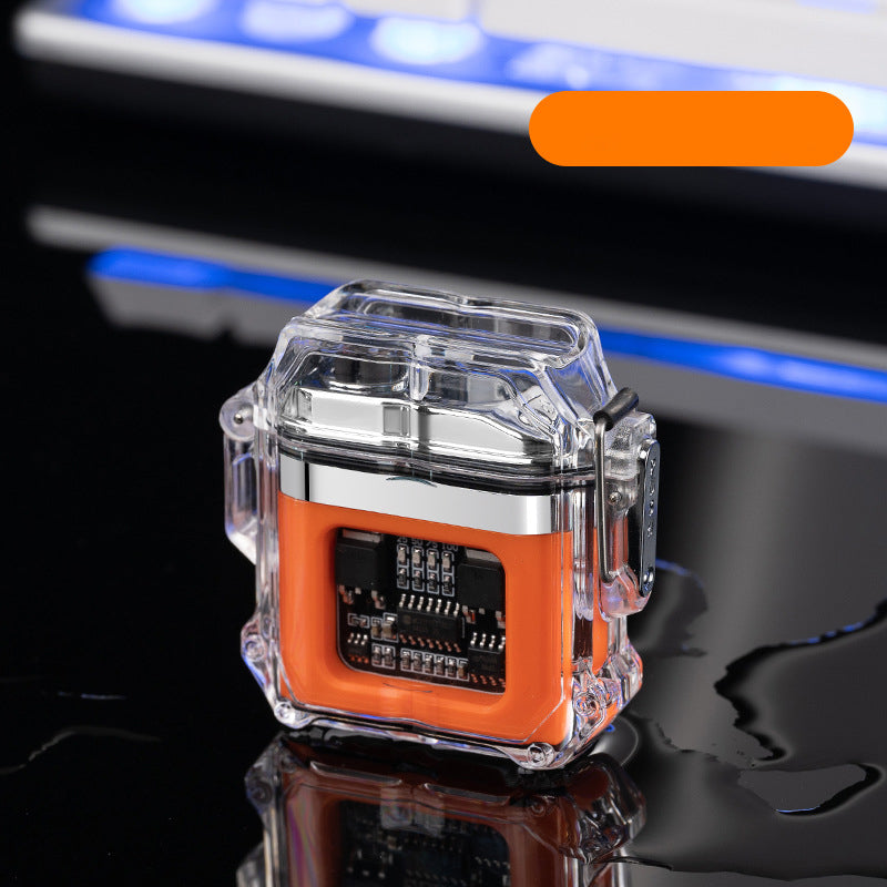 Encendedor de cigarrillos electrónico de doble arco, resistente al agua, con carcasa transparente y USB