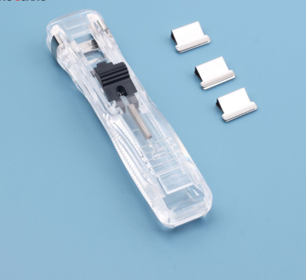 Grapadora con clip de empuje, empujador de papel manual, dispensador de clips, encuadernadora, abrazaderas de papel
