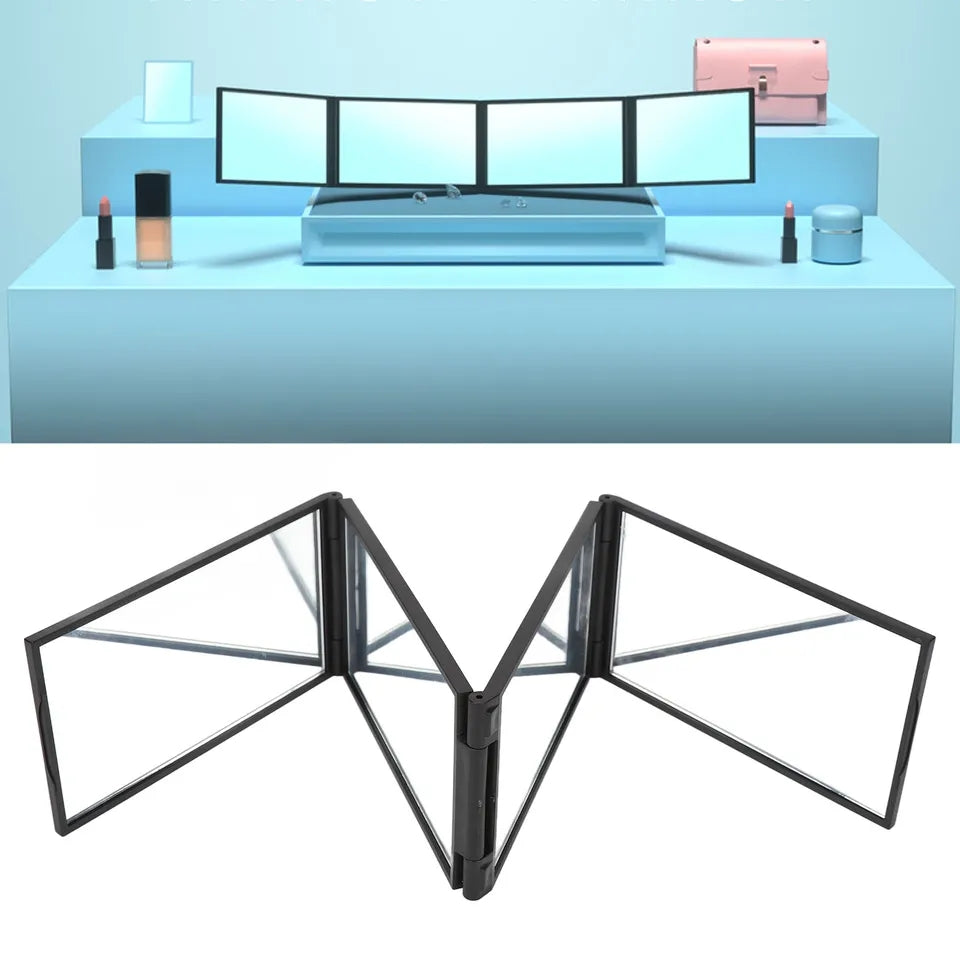 Um 360° faltbarer 4-Panel-Schminkspiegel für Haar-Styling und Pflege