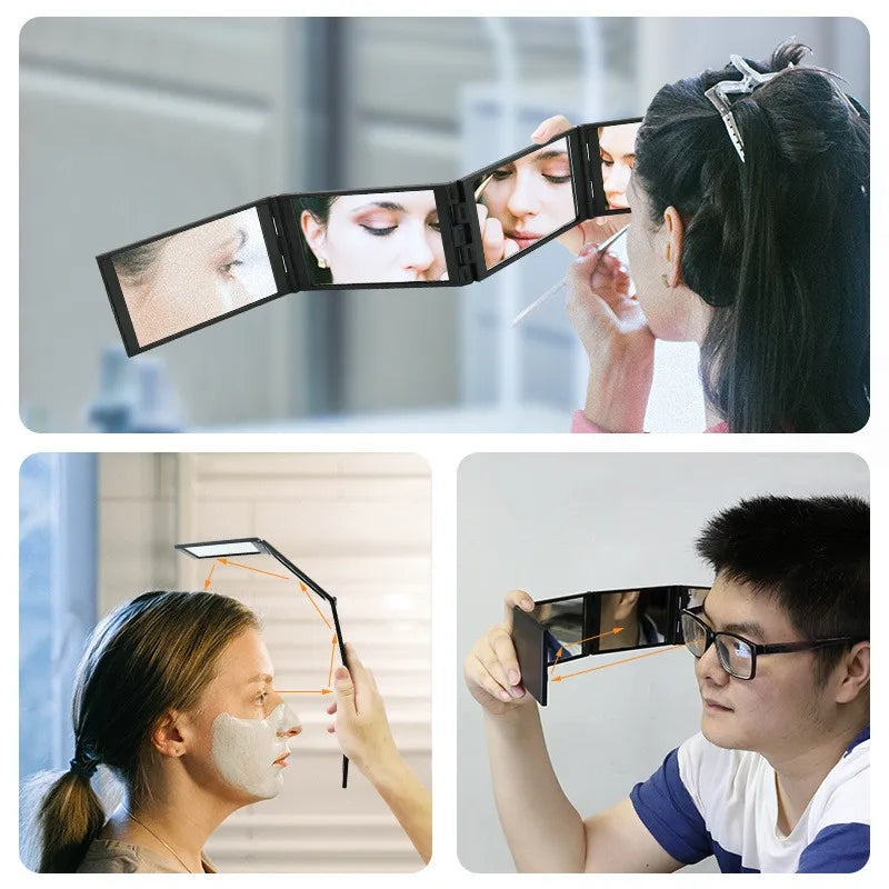 Um 360° faltbarer 4-Panel-Schminkspiegel für Haar-Styling und Pflege
