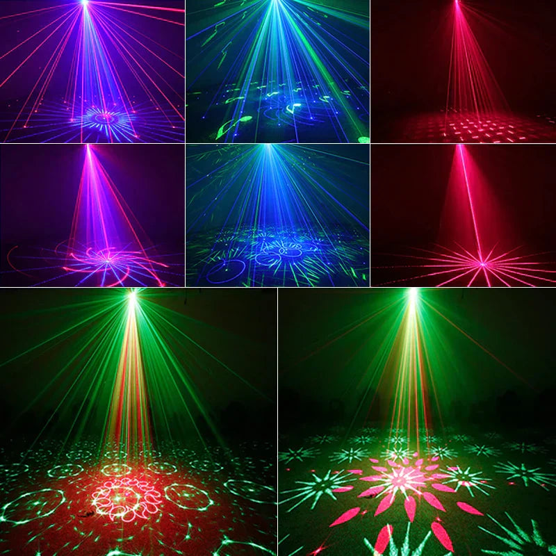 Mini DJ Disco Light: Proyector láser RGB con 48 patrones y activación por sonido