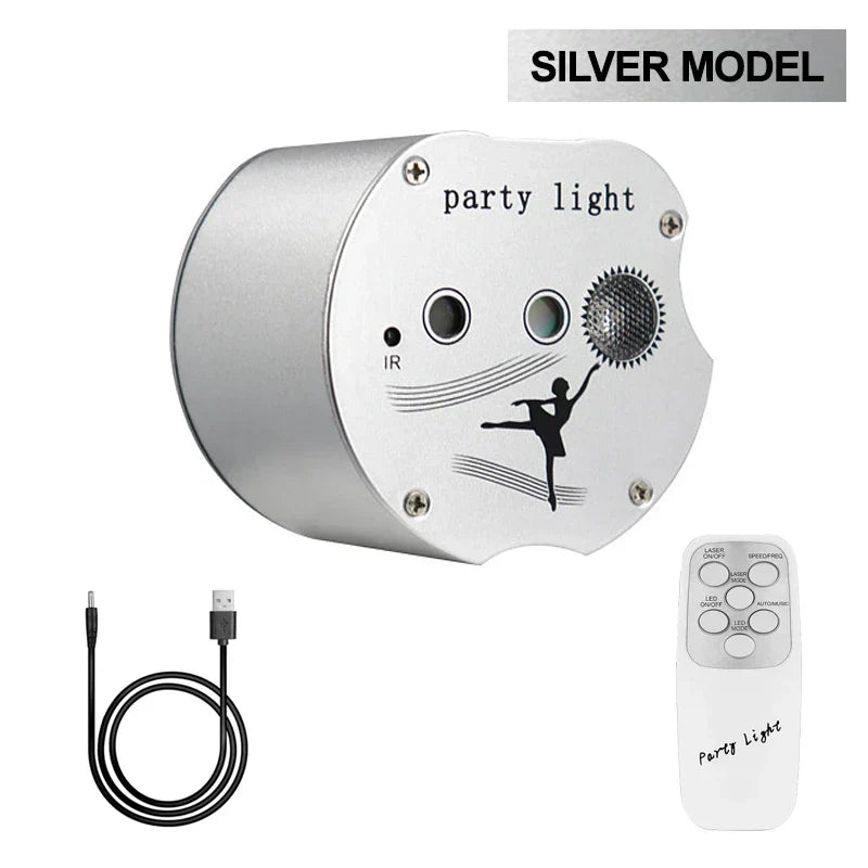 Mini DJ Disco Light: Proyector láser RGB con 48 patrones y activación por sonido