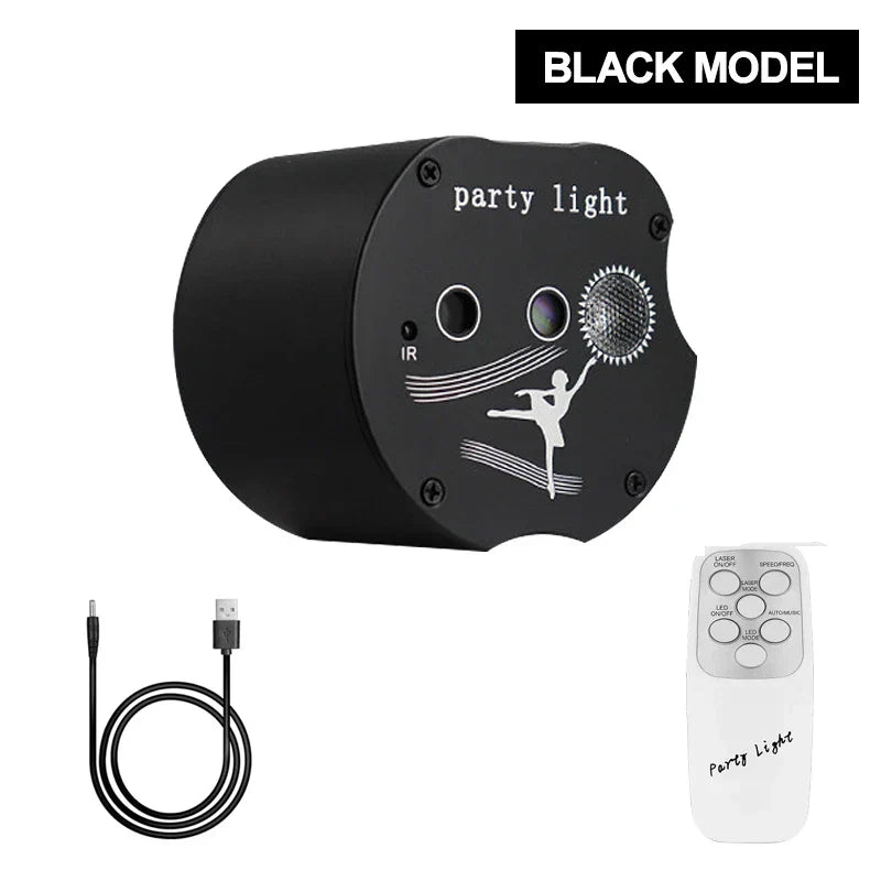 Mini DJ Disco Light: Proyector láser RGB con 48 patrones y activación por sonido