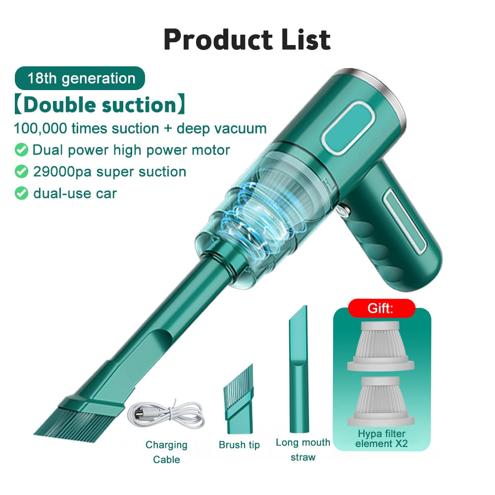 Wireless Car Vacuum Cleaner USB Charging 2000Mah Portable Mini Wet and Dry 29000Pa Vacuum Cleaner