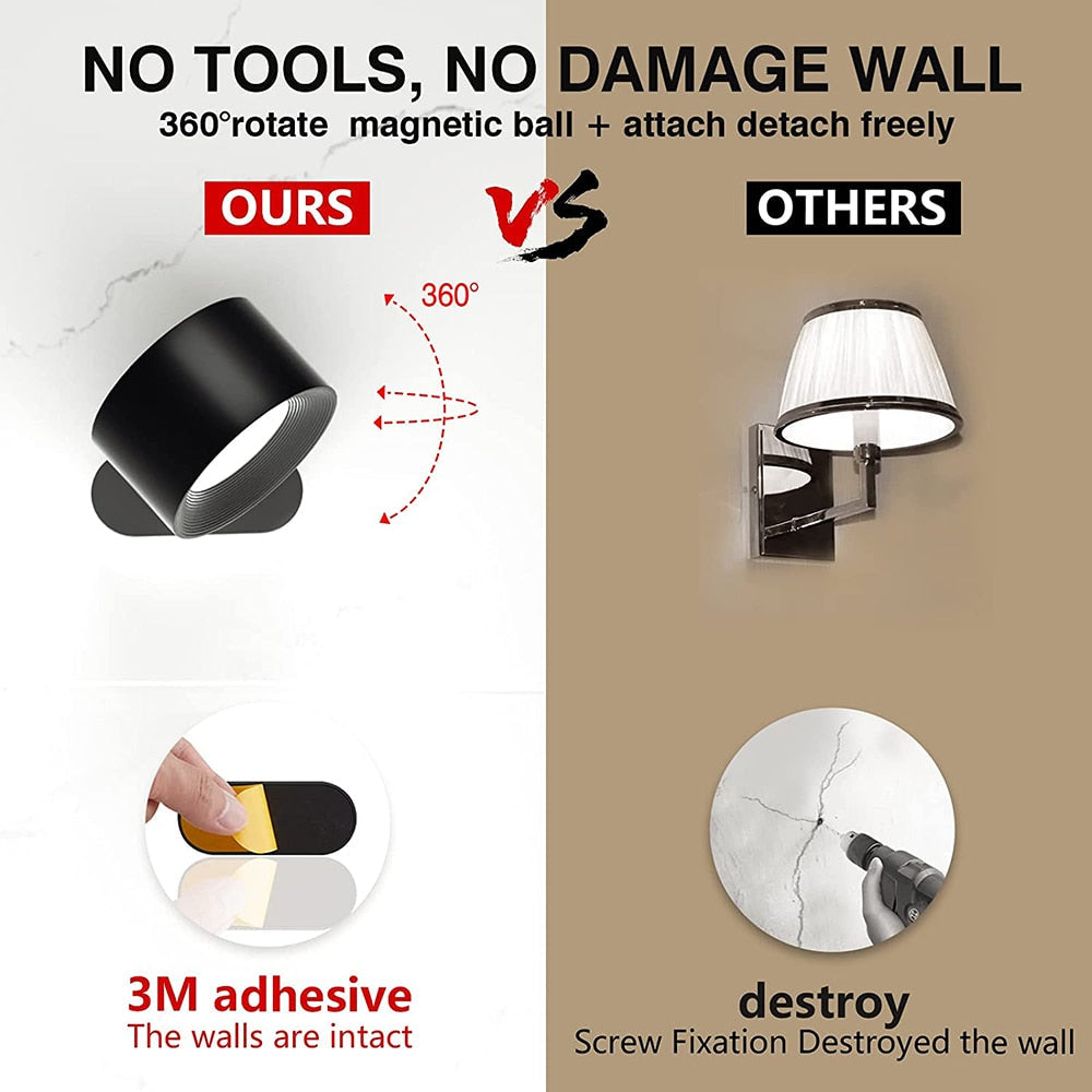 Lámpara de pared LED recargable por USB