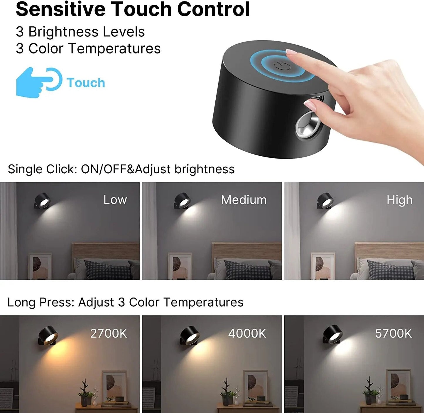 LumiGlow 360° Wandleuchte mit Touch-Steuerung