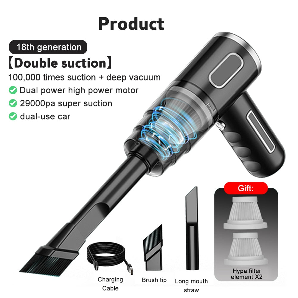 Wireless Car Vacuum Cleaner USB Charging 2000Mah Portable Mini Wet and Dry 29000Pa Vacuum Cleaner