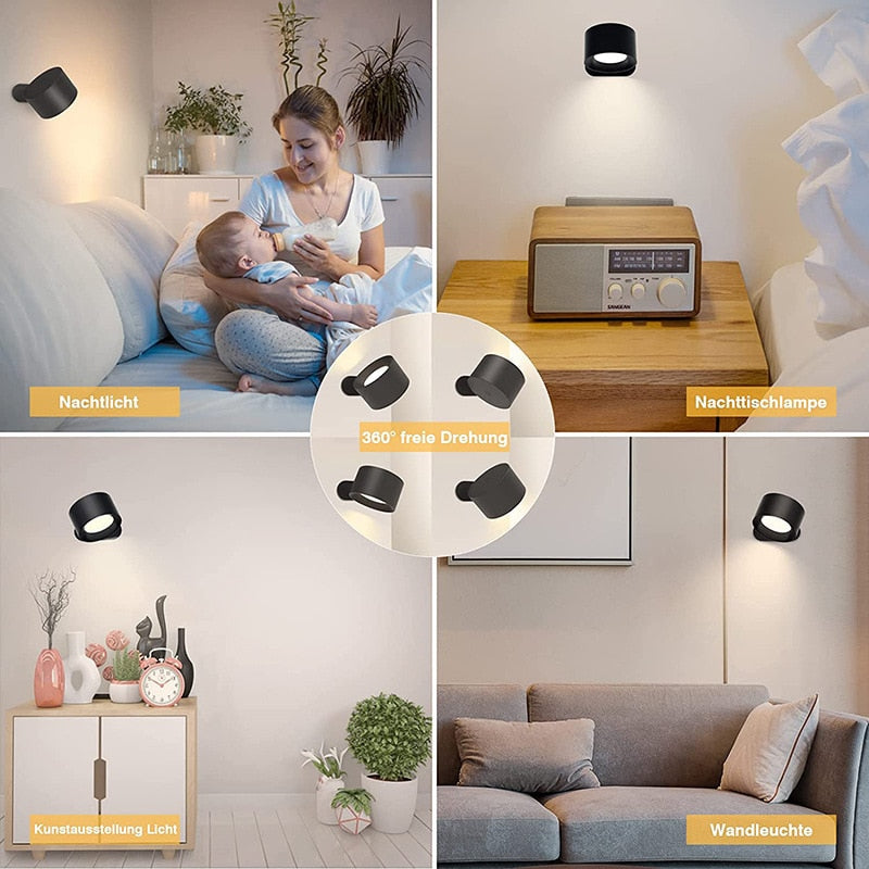 Lámpara de pared LED recargable por USB