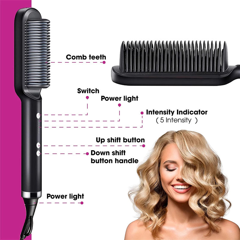Neu 2 In 1 Haarglätter Heißer Kamm Negative Ionen Curling Tong Dual-zweck Elektrische Haar