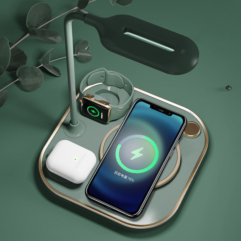 Cargador magnético inalámbrico tres en uno Lámpara de escritorio de carga rápida de 15 W Adecuado para teléfono móvil Reloj Auriculares