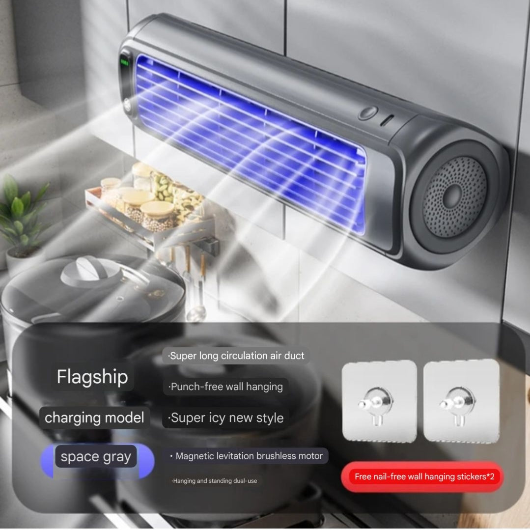Wandmontierter wiederaufladbarer Küchenventilator mit Fernbedienung und Luftkühler