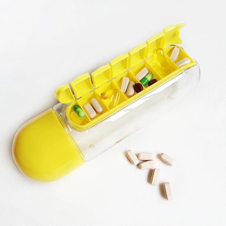 Botella de agua con organizador de vitaminas
