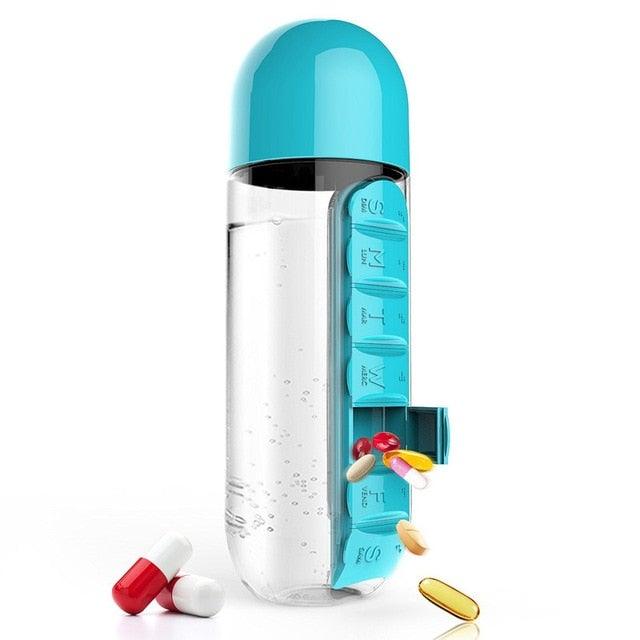 Botella de agua con organizador de vitaminas