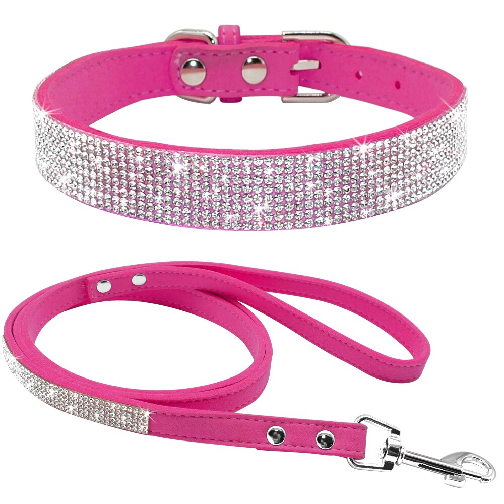 Lindo conjunto de collar y correa para mascotas con brillantes