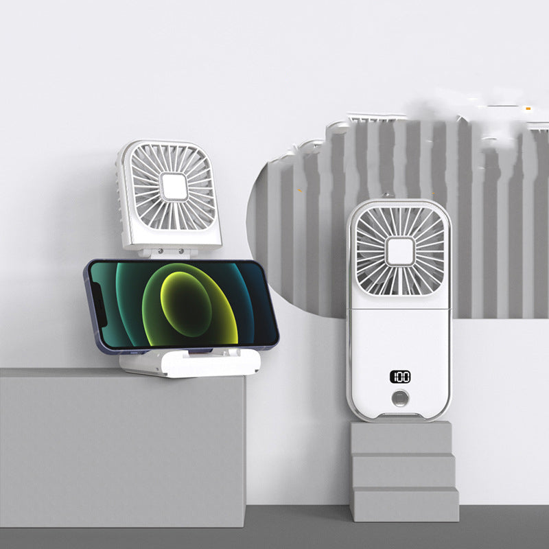 Tragbarer 3-in-1-Nackenventilator: Ventilator, Powerbank, Telefonständer