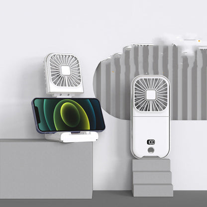 Tragbarer 3-in-1-Nackenventilator: Ventilator, Powerbank, Telefonständer
