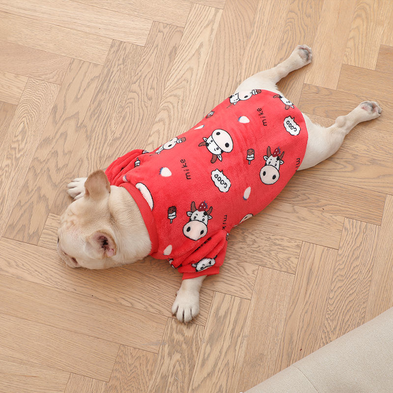 Suéter estilo pijama con estampado de vaca para mascotas pequeñas