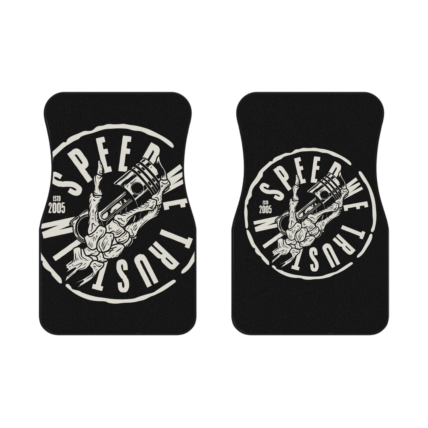 "IN SPEED WE TRUST" Auto-Fußmatten (2x vorne)