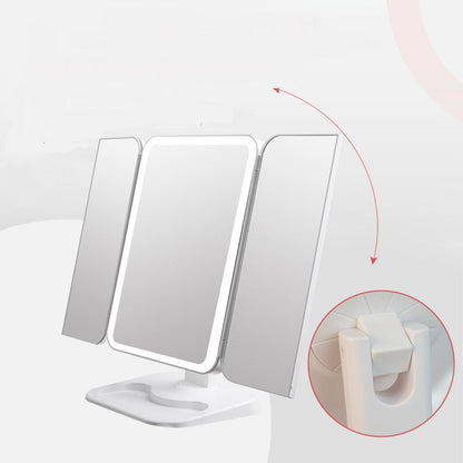 Espejo de maquillaje triple con luz, 68 LED, espejo de tocador, aumento de 10X, rotación de 180 grados