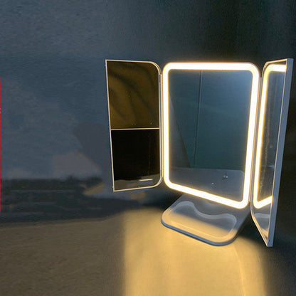 Espejo de maquillaje triple con luz, 68 LED, espejo de tocador, aumento de 10X, rotación de 180 grados