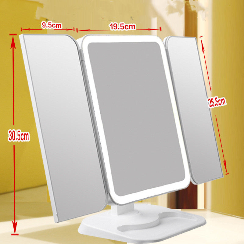Espejo de maquillaje triple con luz, 68 LED, espejo de tocador, aumento de 10X, rotación de 180 grados