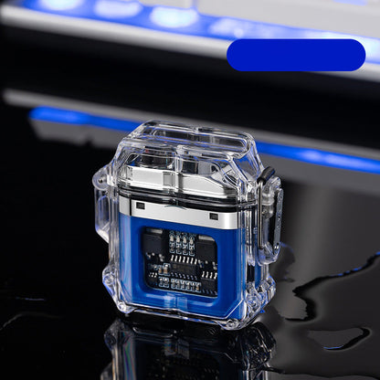 Encendedor de cigarrillos electrónico de doble arco, resistente al agua, con carcasa transparente y USB
