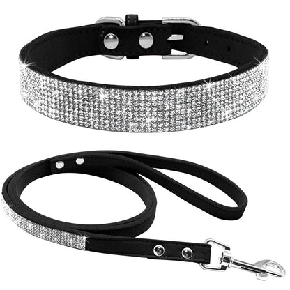 Lindo conjunto de collar y correa para mascotas con brillantes