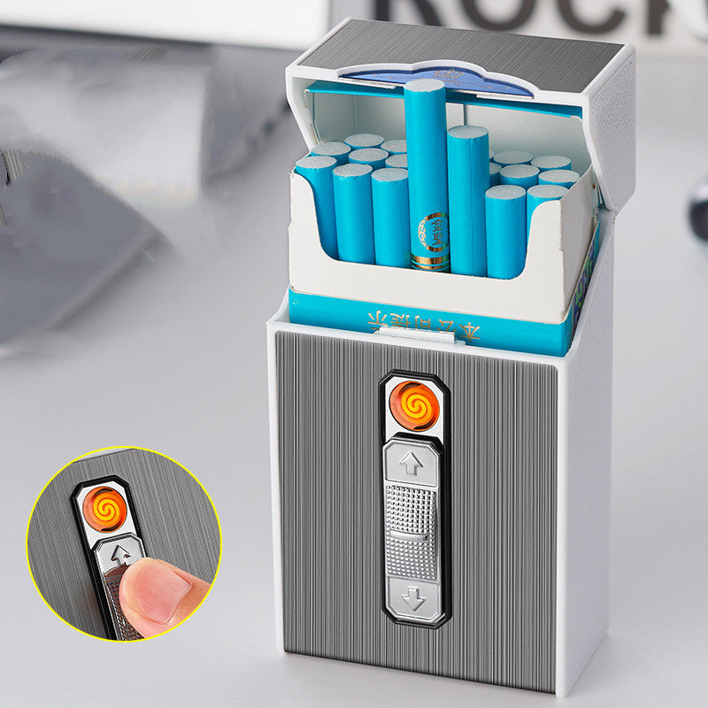 Estuche para cigarrillos con encendedor, capacidad para 20 unidades, carga USB