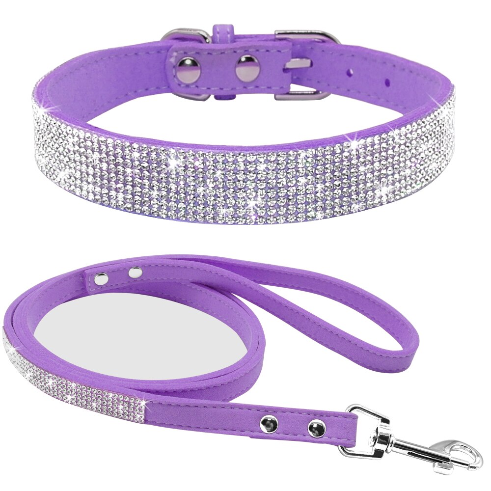 Lindo conjunto de collar y correa para mascotas con brillantes