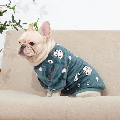 Suéter estilo pijama con estampado de vaca para mascotas pequeñas