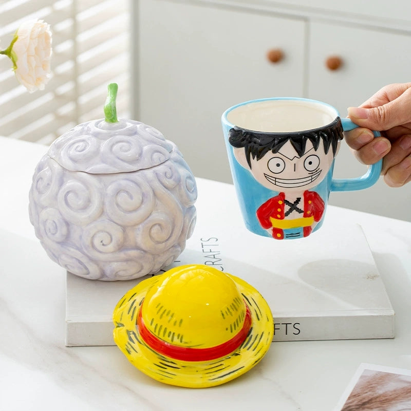Luffy - themed Ceramic Cup & Rubber Devil Fruit - shaped Ashtray