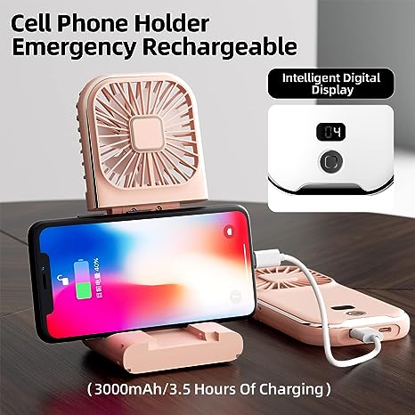 Tragbarer 3-in-1-Nackenventilator: Ventilator, Powerbank, Telefonständer
