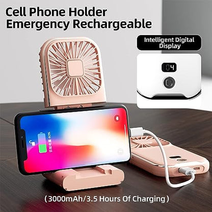 Tragbarer 3-in-1-Nackenventilator: Ventilator, Powerbank, Telefonständer
