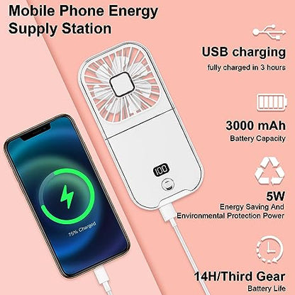 Tragbarer 3-in-1-Nackenventilator: Ventilator, Powerbank, Telefonständer