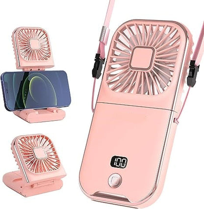 Tragbarer 3-in-1-Nackenventilator: Ventilator, Powerbank, Telefonständer