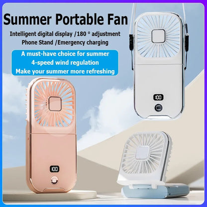 Tragbarer 3-in-1-Nackenventilator: Ventilator, Powerbank, Telefonständer