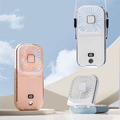 Tragbarer 3-in-1-Nackenventilator: Ventilator, Powerbank, Telefonständer