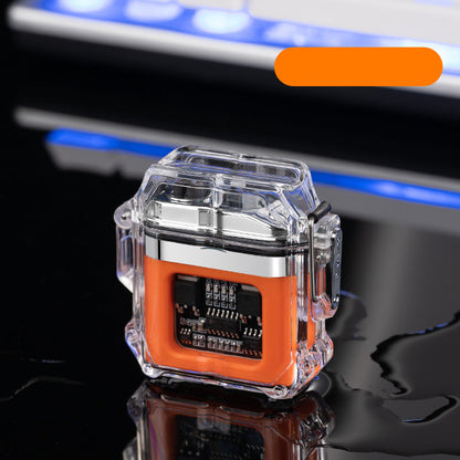 Encendedor de cigarrillos electrónico de doble arco, resistente al agua, con carcasa transparente y USB
