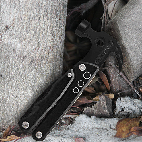 Tragbarer Taschenklauenhammer Multitool Edelstahlmesser Zange Werkzeug Nylonscheide Outdoor Survival Camping Wandern